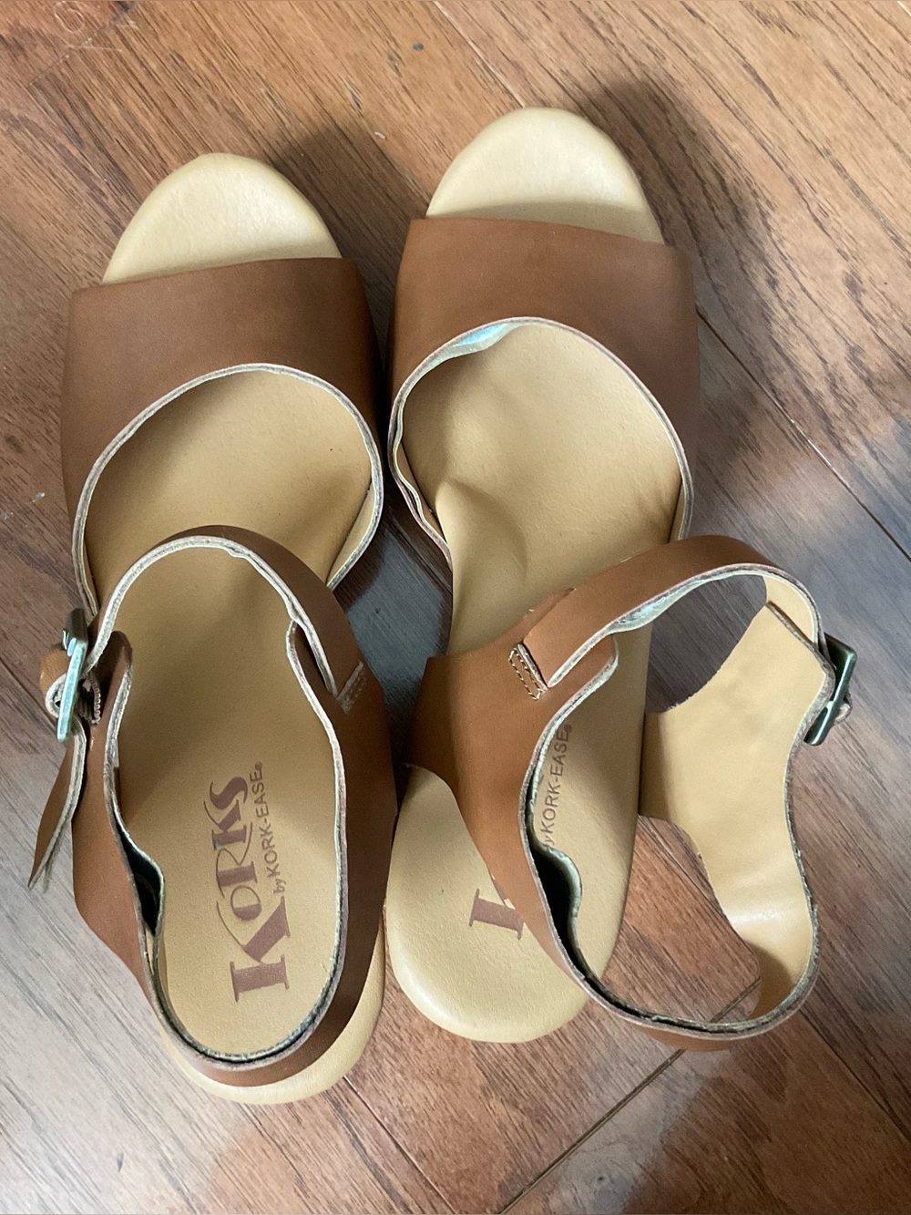 Korks By Cork Ease Gwen Peep Toe Platform Brown Ankle Strap Heel Size 9 - Picture 8 of 8